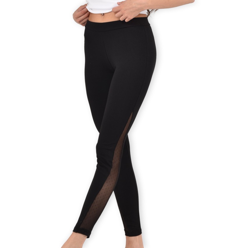 Leggings con fascia semitrasparente laterale nero Jadea galà 4457