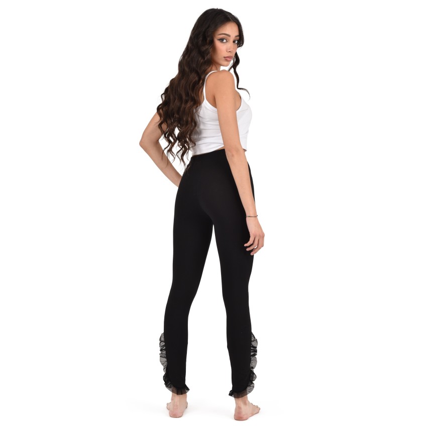Leggings Jadea 4523 in cotone stretch con spacco laterale e rouge in tulle