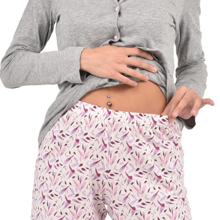 Pigiama donna Lovable L0CPS aperto cotone fiori grigio melange