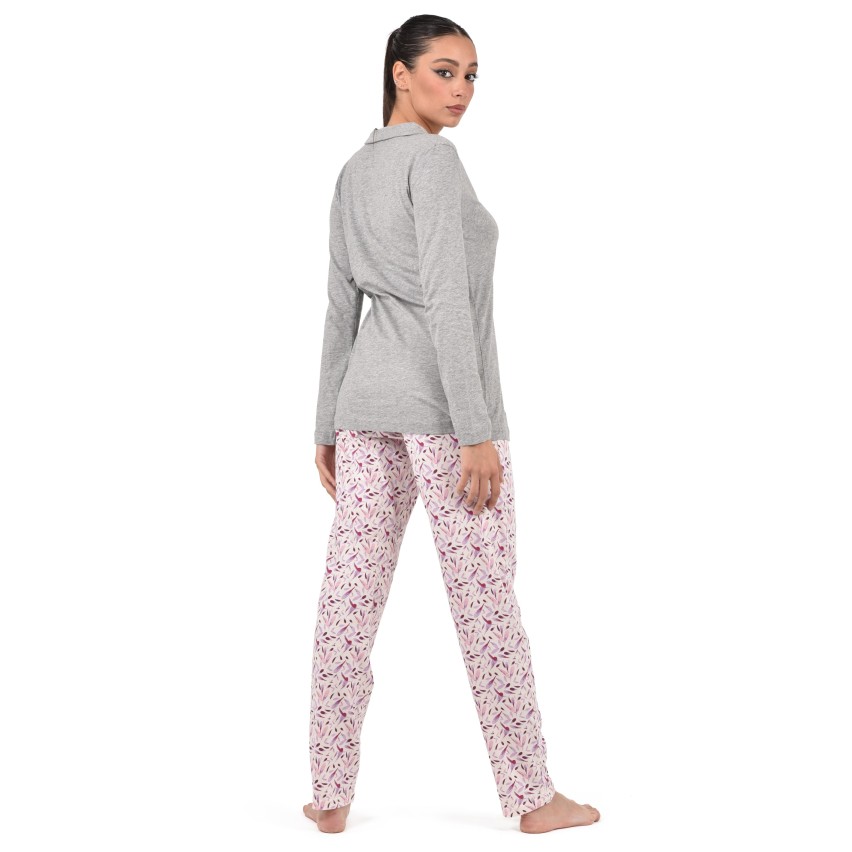 Pigiama donna Lovable L0CPS aperto cotone fiori grigio melange