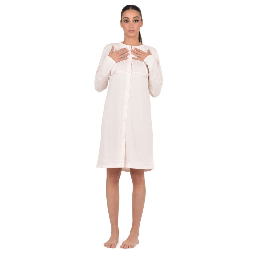 Camicia da notte donna aperta Cippi 2629 100% cotone panna