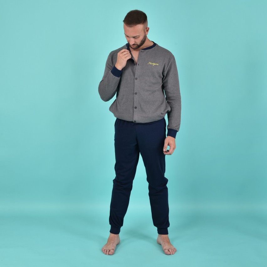 Pigiama uomo Navigare 2141234 a giacca invernale caldo cotone grigio 