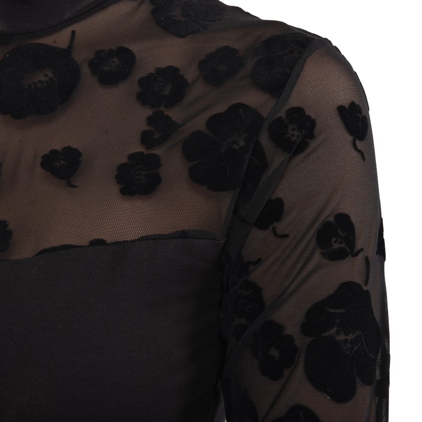 Maglia donna lupetto Jadea 4467 cotone elasticizzato e pizzo nera