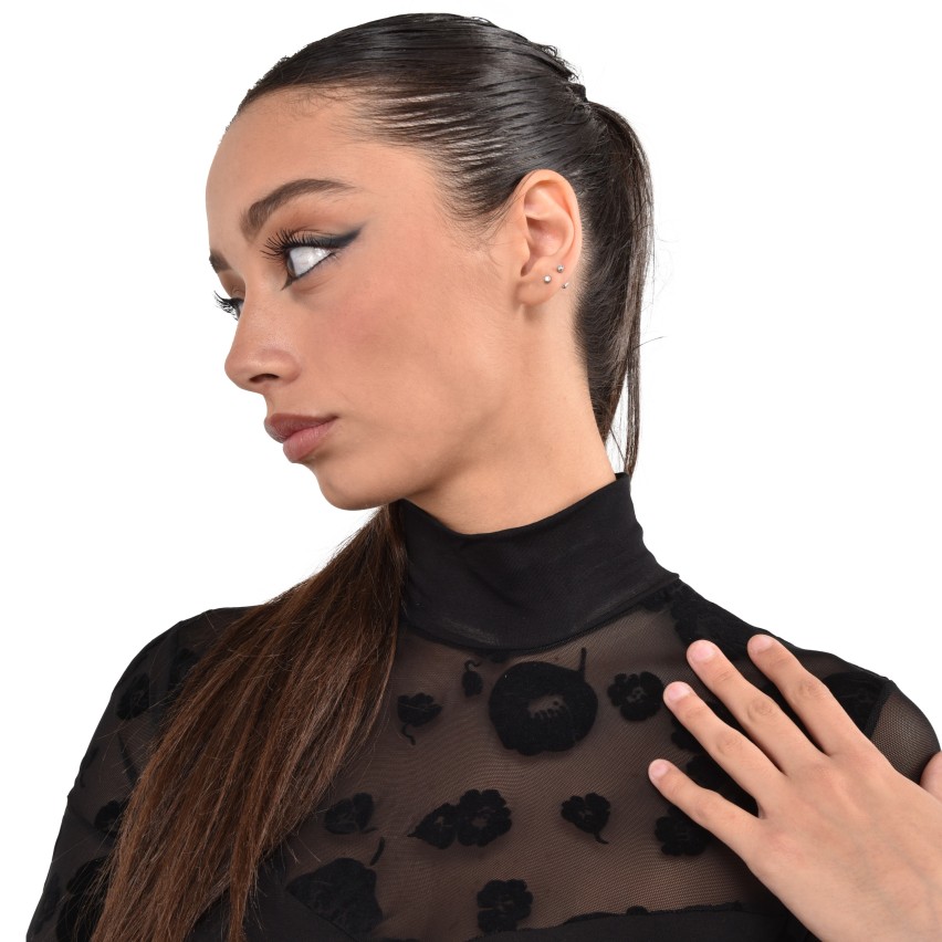 Maglia donna lupetto Jadea 4467 cotone elasticizzato e pizzo nera