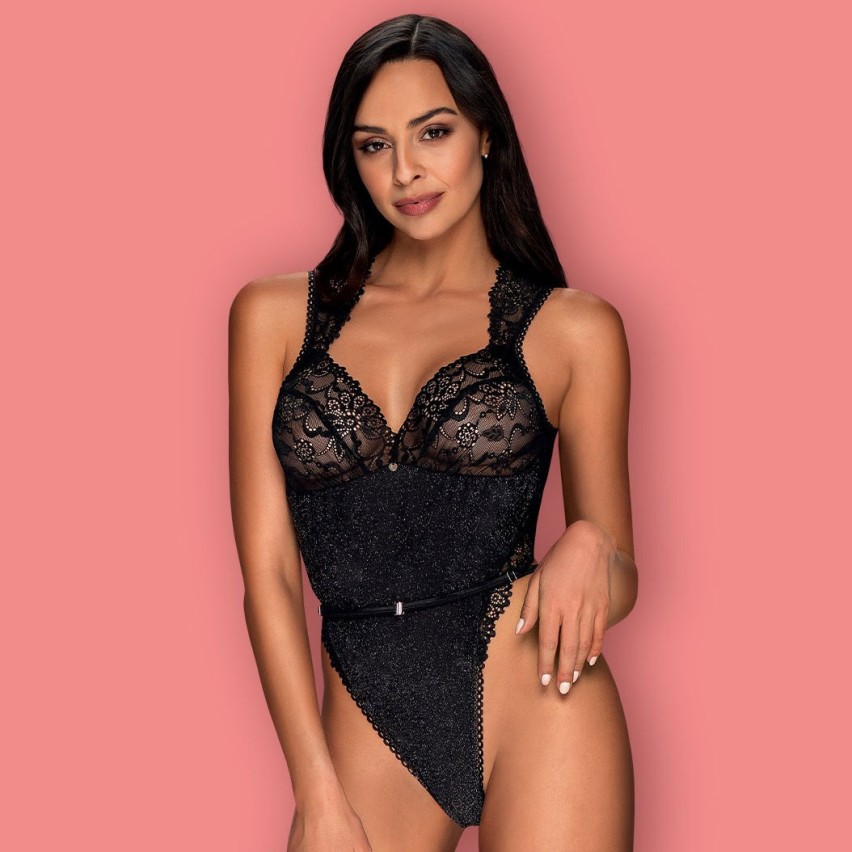 Sexy body Obsessive Elisetta teddy pizzo glitter nero