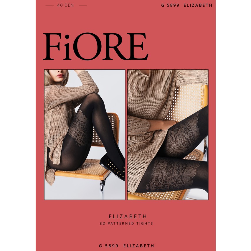 Collant donna Fiore Elizabeth 40 den nero effetto finta parigina
