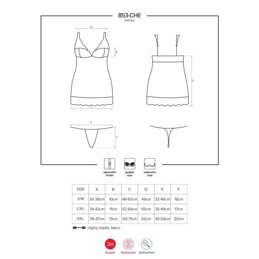 Sexy sottoveste + perizoma Obsessive 853-CHE-3 