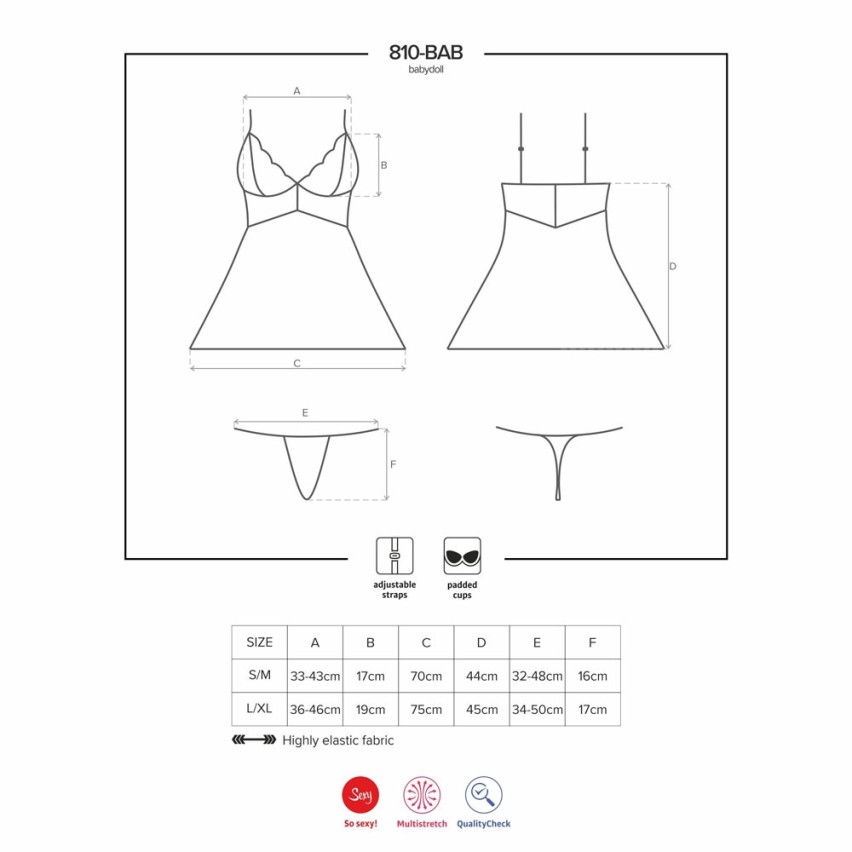 Sexy babydoll + perizoma Obsessive 810-bab-1 pizzo nero