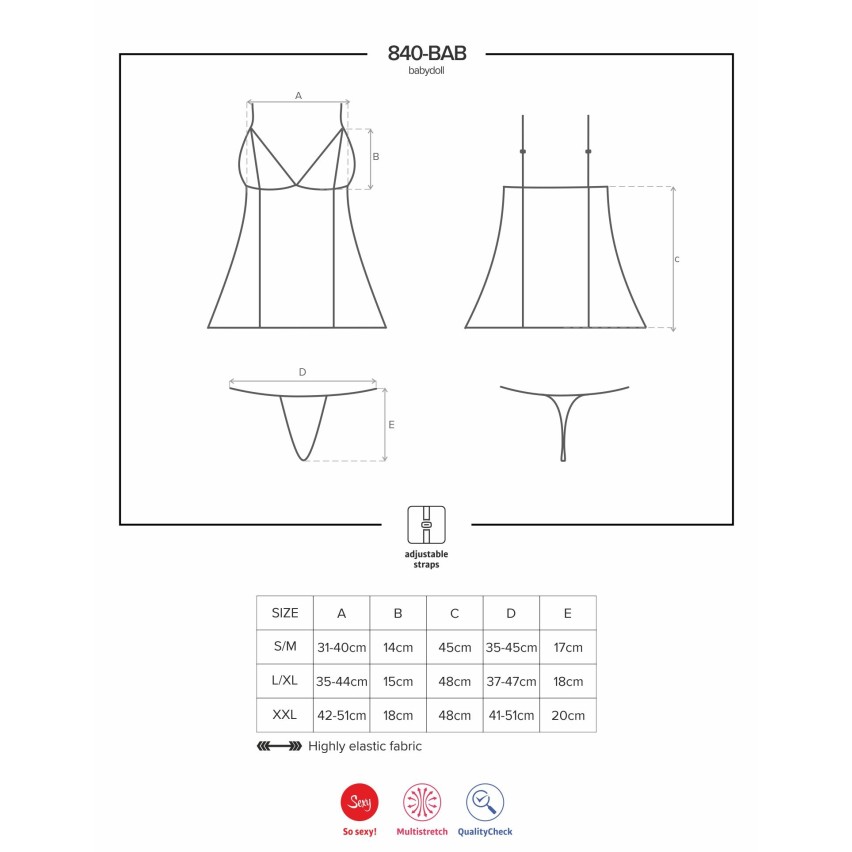 Sexy babydoll + perizoma Obsessive 840-BAB-1 trasparente