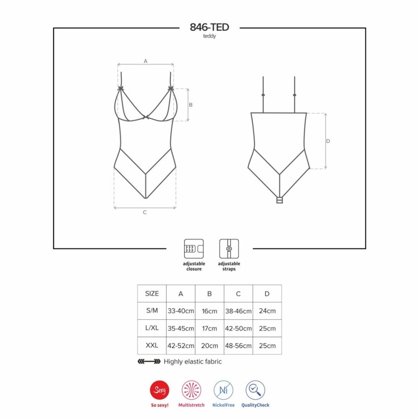 Sexy body Obsessive 846-ted-1 nero microfibra e pizzo