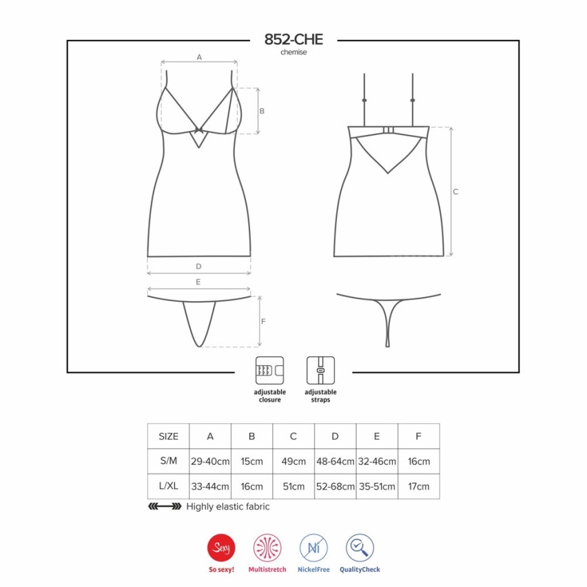 Sexy sottoveste + perizoma Obsessive 852-che-1 rete 2 pz