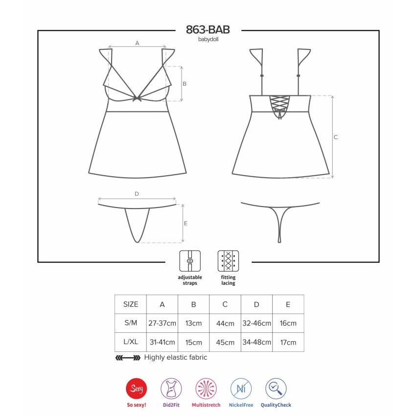 Sexy babydoll + perizoma 863-BAB-3 con volant e pizzo
