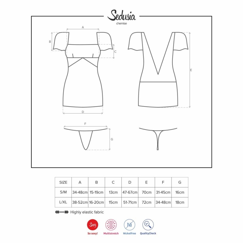 Sexy abito Obsessive sedusia chemise e thong con gioiello 