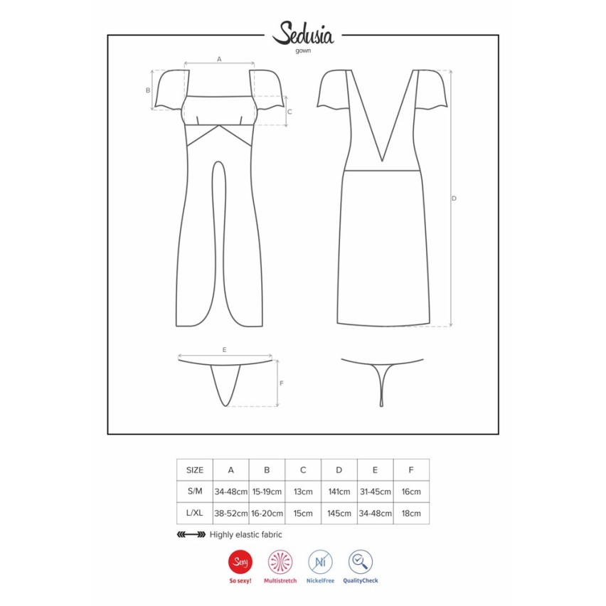 Sexy abito + perizoma Obsessive sedusia gown e thong nero
