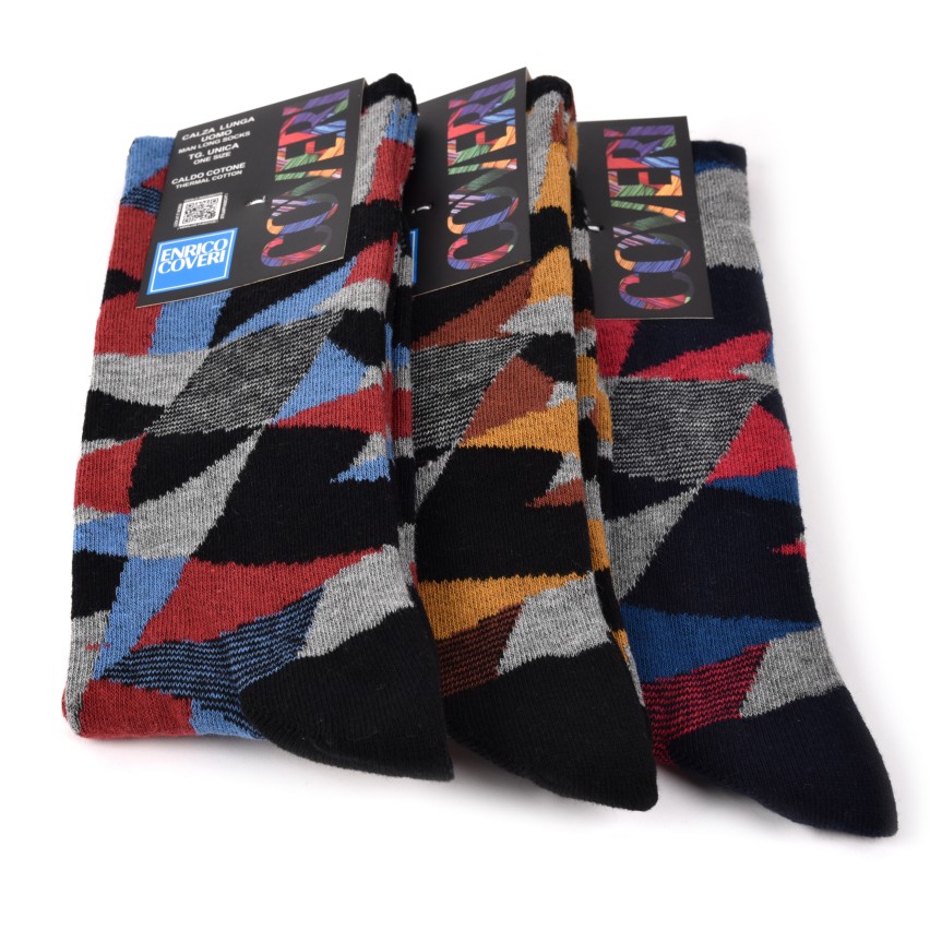 Calze uomo lunghe caldo cotone Enrico Coveri color line 12A