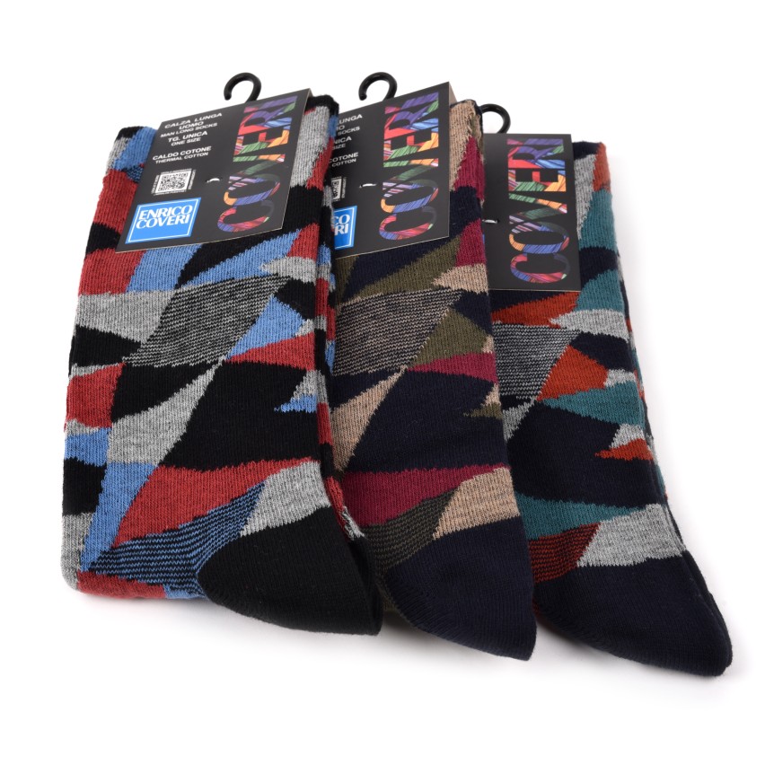 Calze uomo lunghe caldo cotone Enrico Coveri color line 12C
