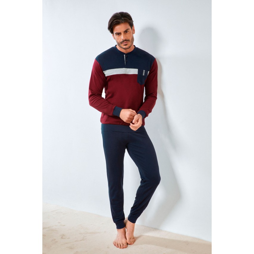Pigiama uomo bordeaux blu caldo cotone Enrico Coveri taschino EP2091