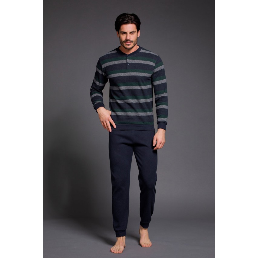 Pigiama uomo invernale Enrico Coveri EP2111 caldo punto milano blu