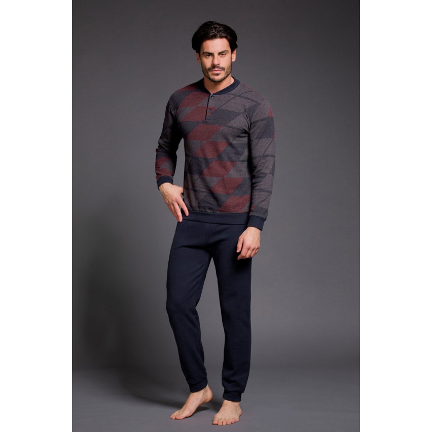 Pigiama uomo invernale Enrico Coveri EP2115 caldo punto milano blu