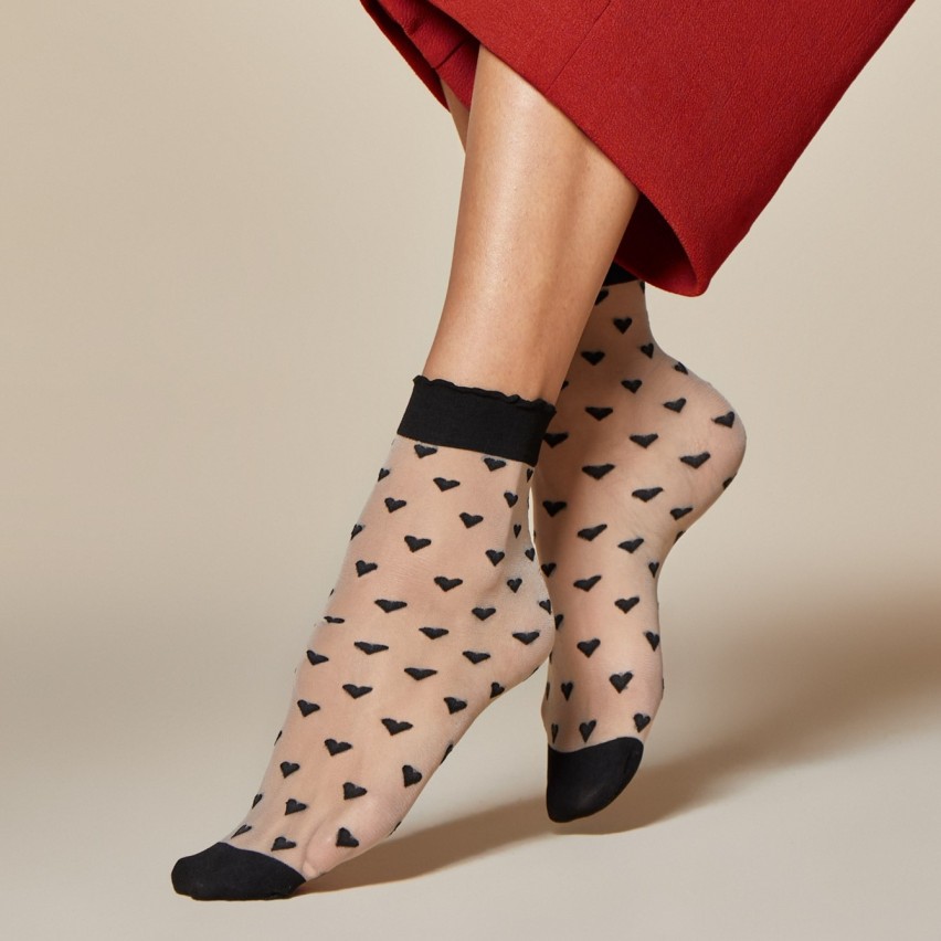 Calzino donna Fiore Jeunet 20 den nero con cuoricini 