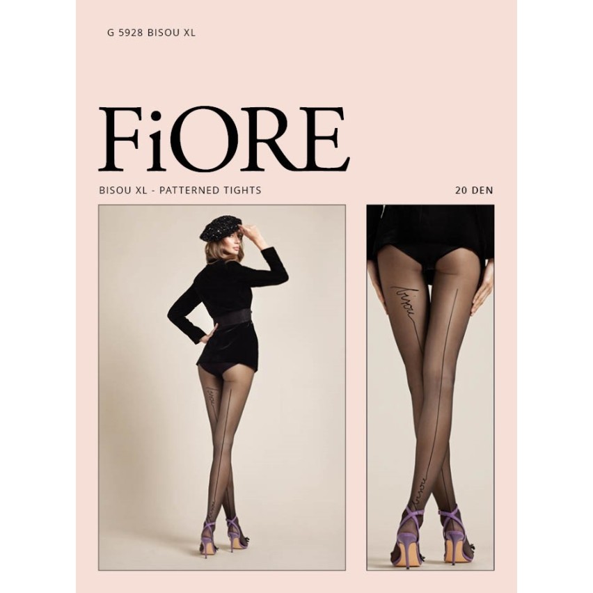 Collant Fiore Bisou 20 den con scritta Bisou nero
