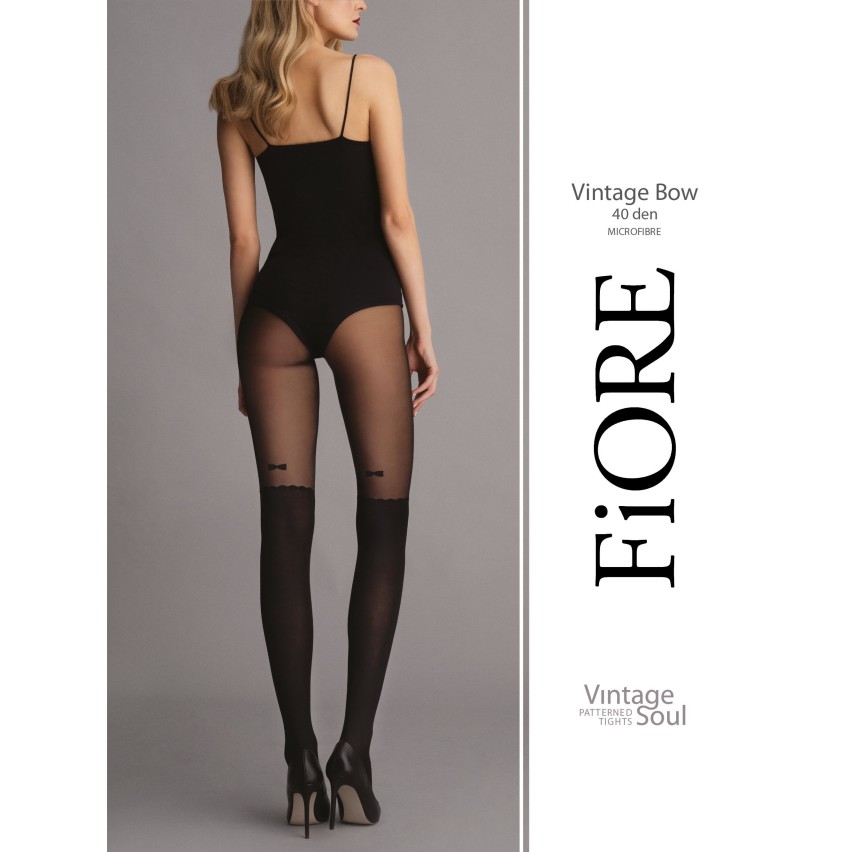 Sexy collant Fiore Vintage Bow 40 den effetto finta parigina nero
