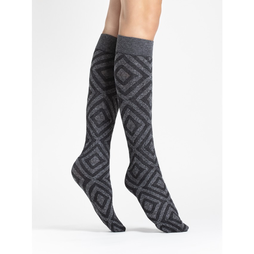 Gambaletti donna Fiore Deva 60 den rombi grigio melange
