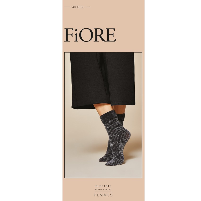 Calzini corti Fiore Electric 40 den nero a righe con filati glitter