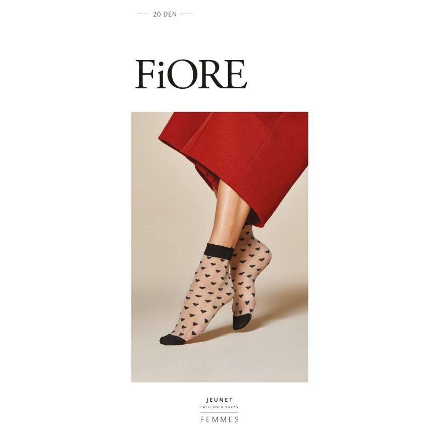 Calzino donna Fiore Jeunet 20 den nero con cuoricini 