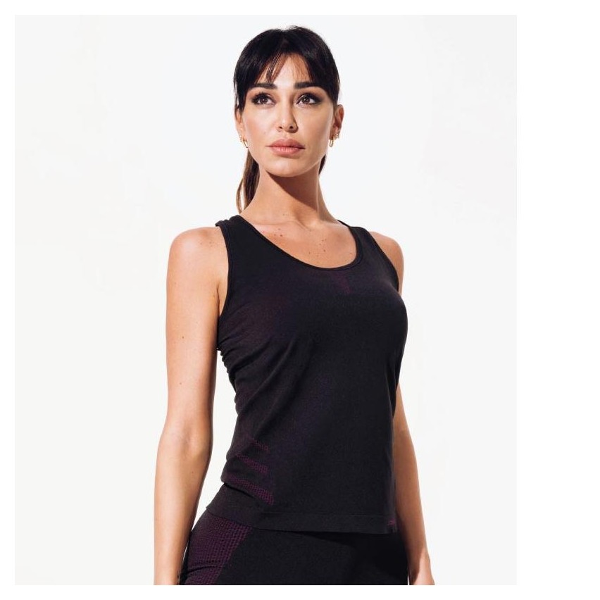 Canotta donna sportiva Jadea Fitness 212685 traspirante nero / fuxia