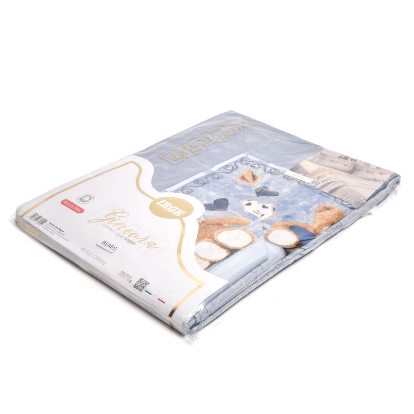 Completo letto 100% cotone Irge Ginevra fantasia Bears azzurro