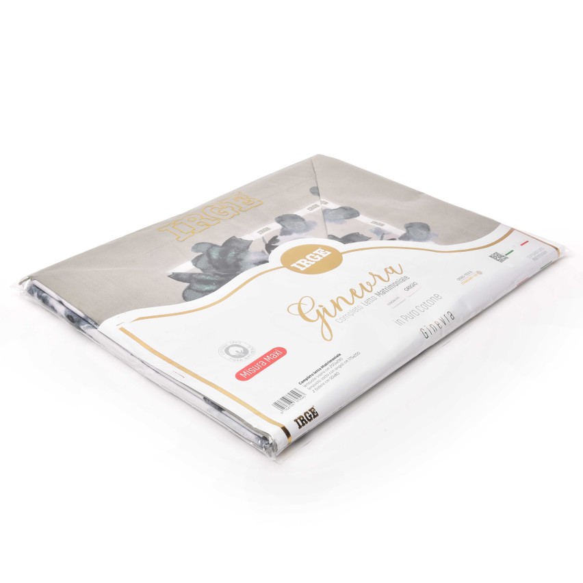 Completo letto 100% cotone Irge Ginevra fantasia Fiordaliso grigio
