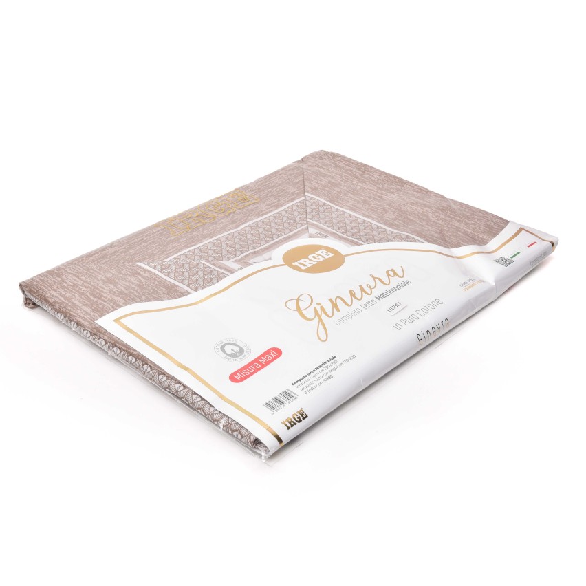 Completo letto 100% cotone Irge Ginevra fantasia Lilibet beige