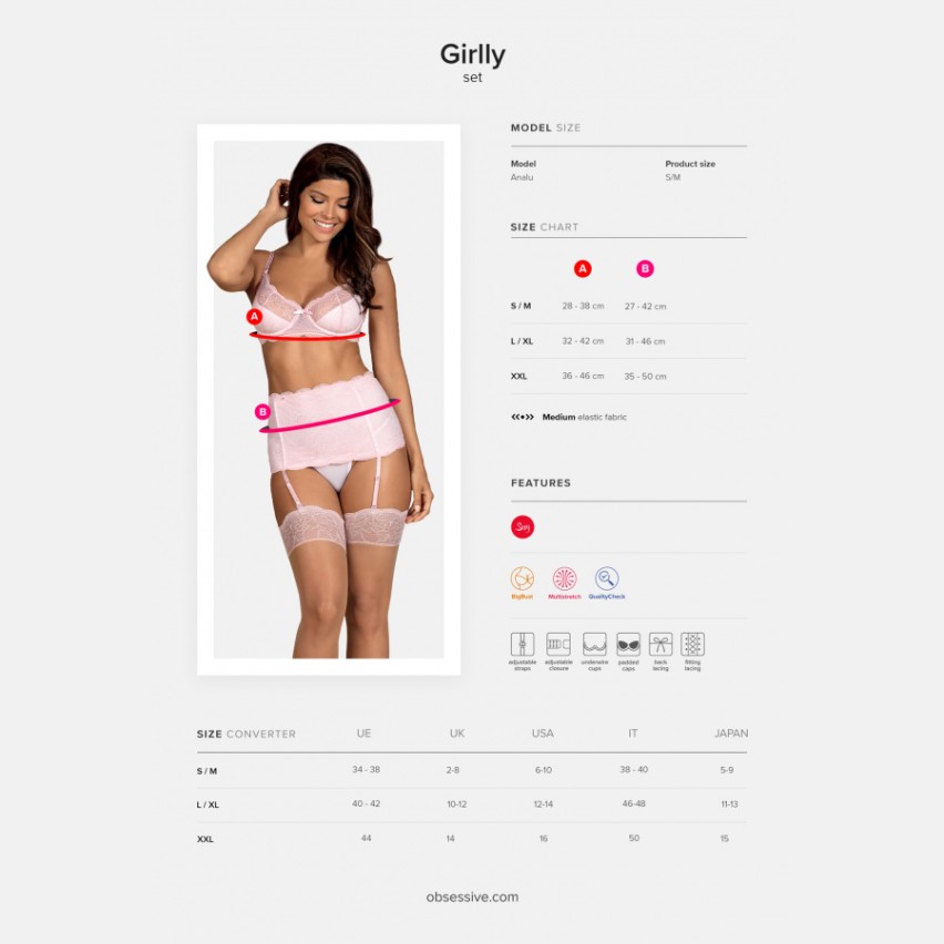 Sexy set reggiseno + reggicalze + perizoma Obsessive Girlly rosa