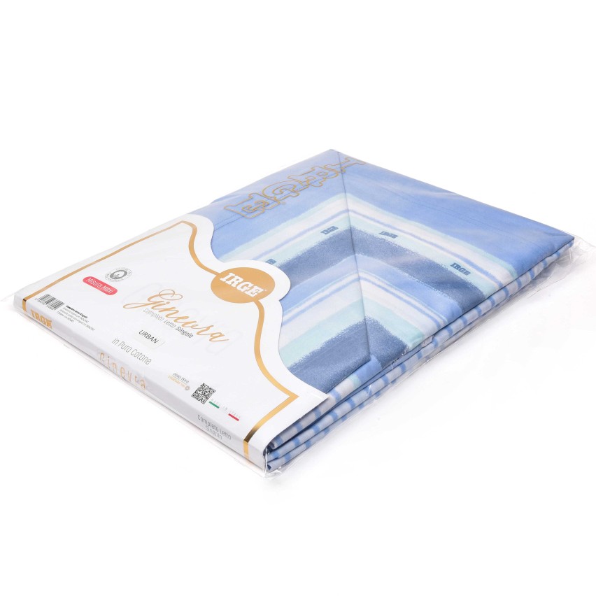 Completo letto 100% cotone Irge Ginevra fantasia Urban azzurro