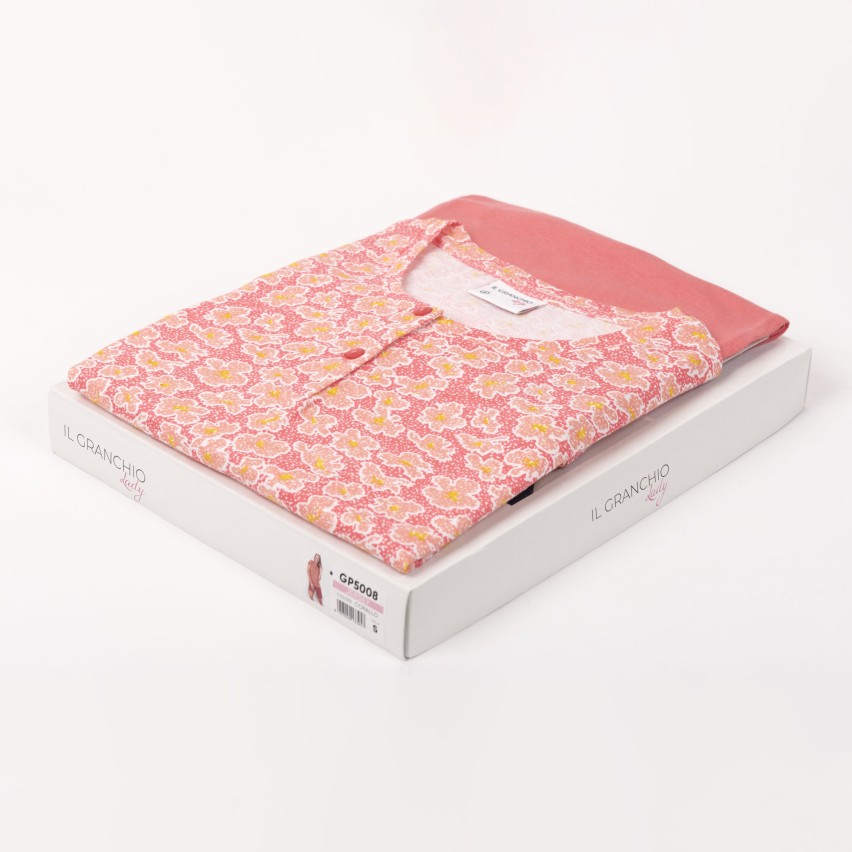 Pigiama donna fantasia floreale estivo corallo Il Granchio GP5008 