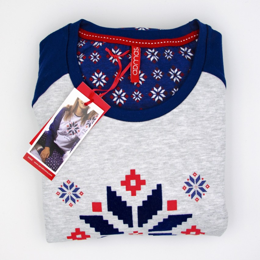 Pigiama donna invernale Admas 54562 caldo cotone fiocchi di neve