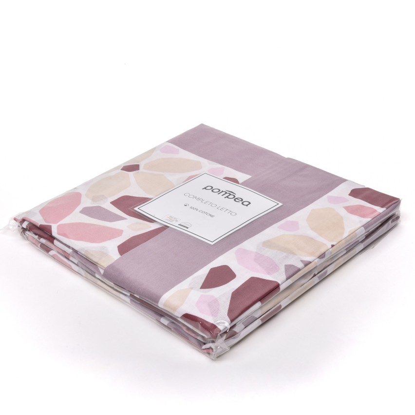 Completo letto Pompea Hera lenzuola sopra sotto con angoli federa rosa antico
