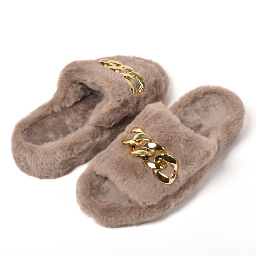 Pantofole con catena punta aperta donna visone Preziosa 0077