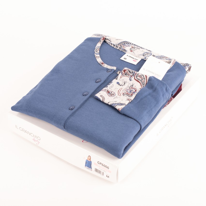 Pigiama donna caldo cotone blu royal fantasia Il Granchio GP6006