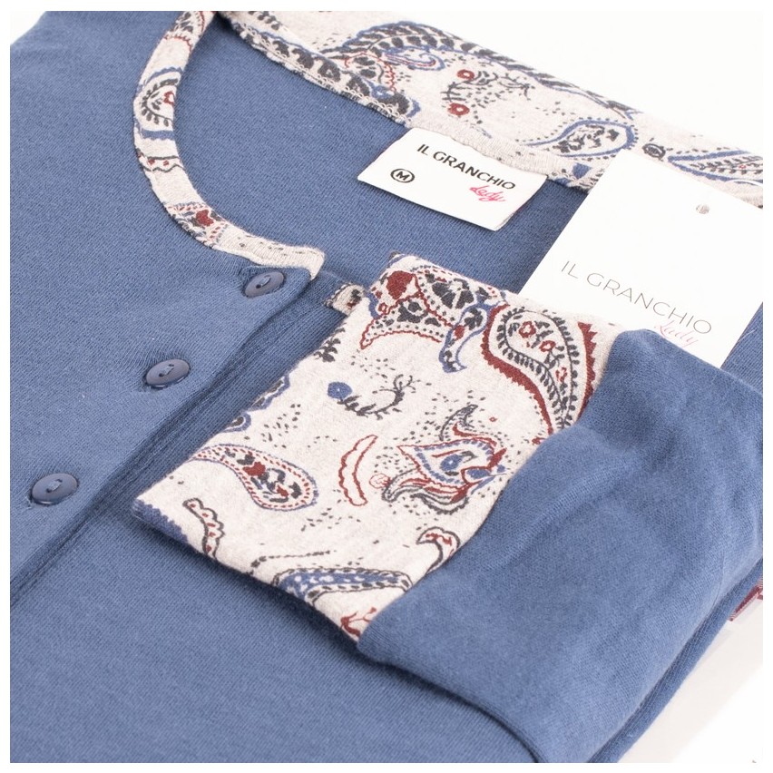 Pigiama donna caldo cotone blu royal fantasia Il Granchio GP6006