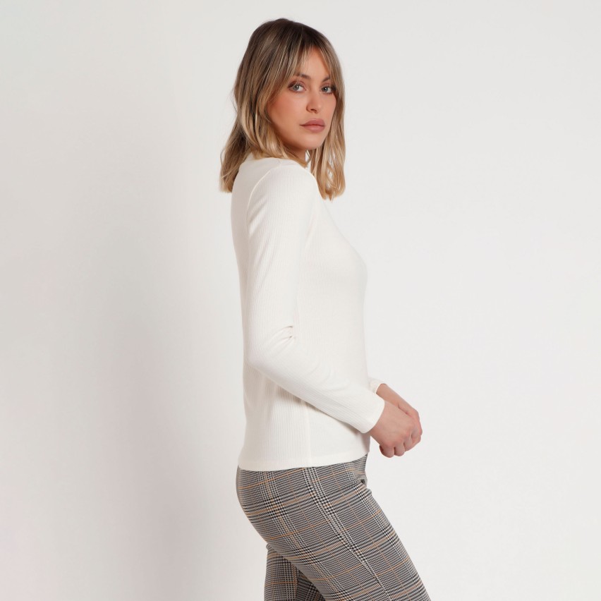 Maglia donna a costine con scollo a v Admas 43559 
