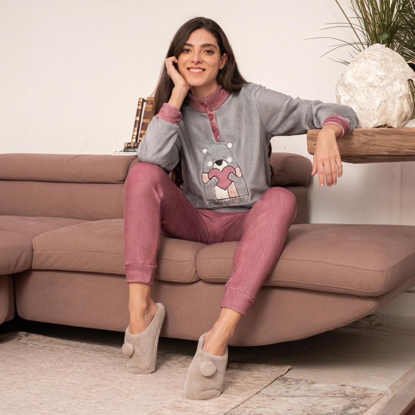  Pigiama Donna scollo a serafino in caldo coral Biancaluna 24D23001