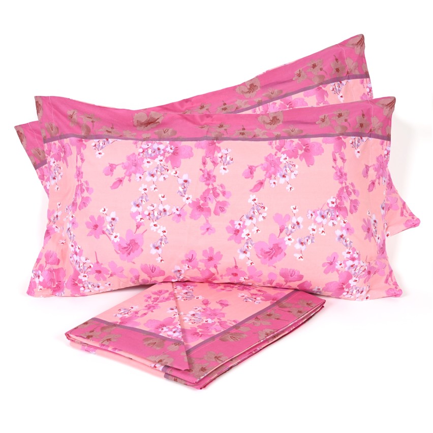 Completo letto matrimoniale floreale in 100% cotone Biancaluna Sibilla