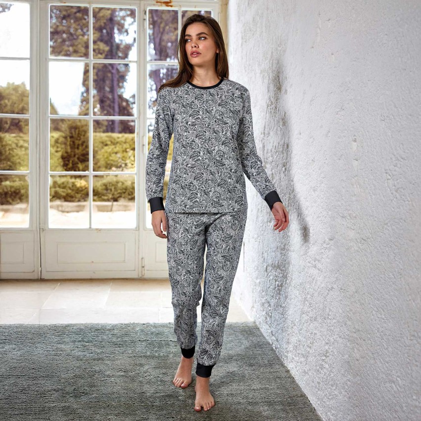 Pigiama donna paisley in cotone garzato Jadea 5241