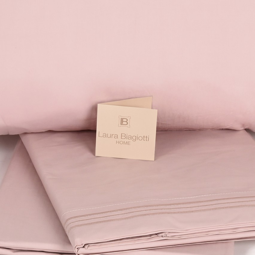 Completo Letto Matrimoniale con ricamo laterale 100% cotone Laura Biagiotti Florie