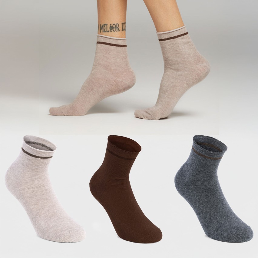 Calzini Corti Donna in caldo cotone taglio vivo Set da 3 pezzi Pompea CZ Lara