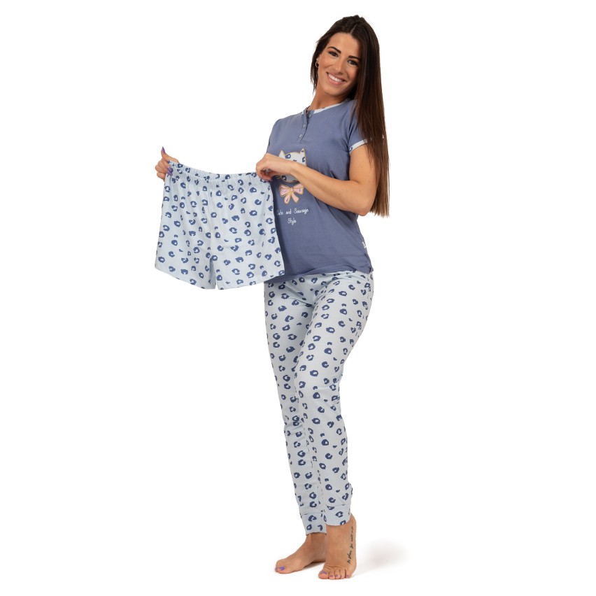 Pigiama donna 3 pezzi lungo + corto cotone Irge TD45