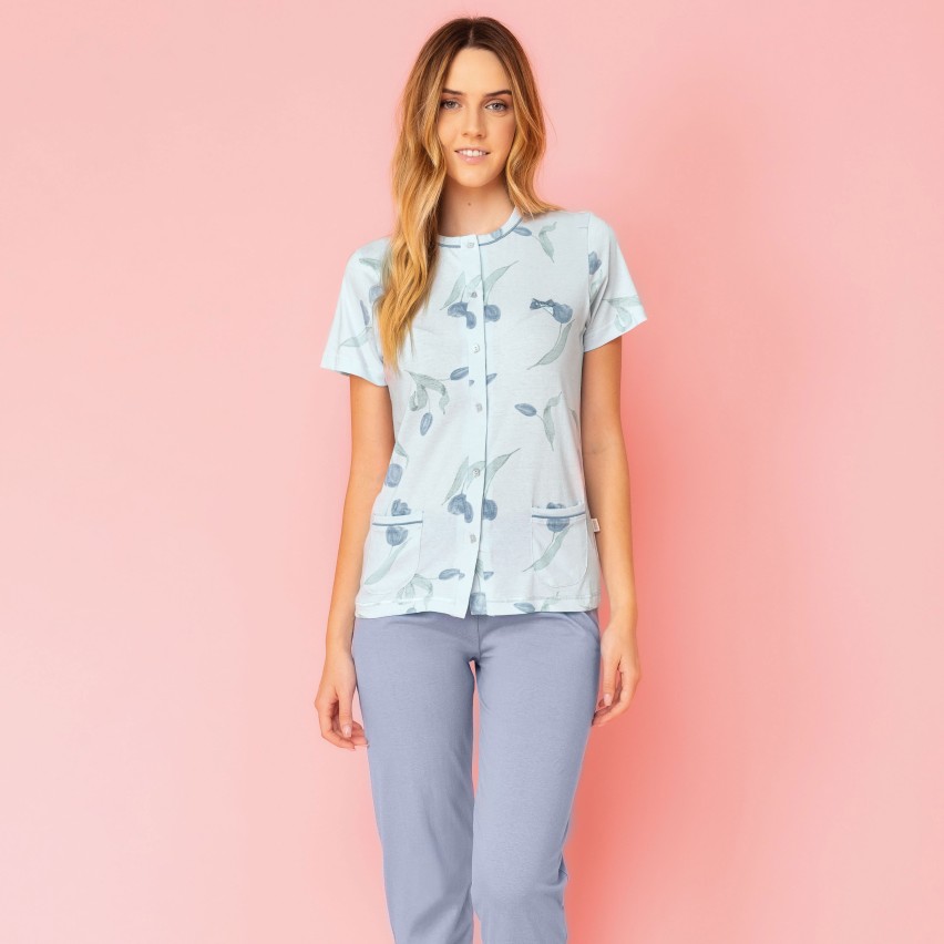 Pigiama donna aperto Irge IRL1979 100% cotone fiori