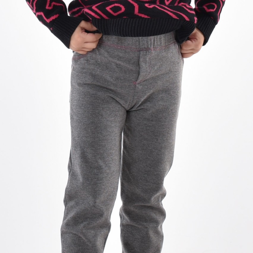 Leggings bimba caldo cotone grigio Meritex impunture rosa